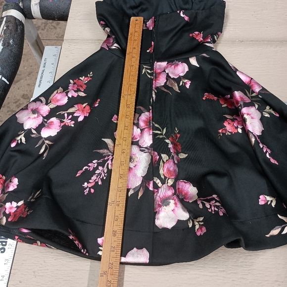 B Darlin Elegant Black Skirt with Pink Floral Design - Picture 6 of 12